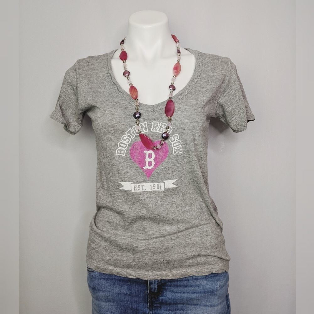 Soft As A Grape Boston Red Sox Gray V Neck T Shirt